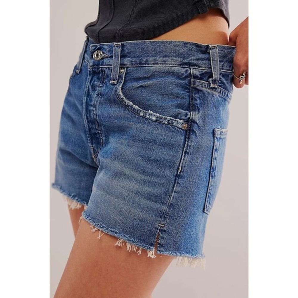 NWT Edwin CAI Denim Shorts Women 24 Blue High Rise 7" Raw Hem Organic Cotton NWT